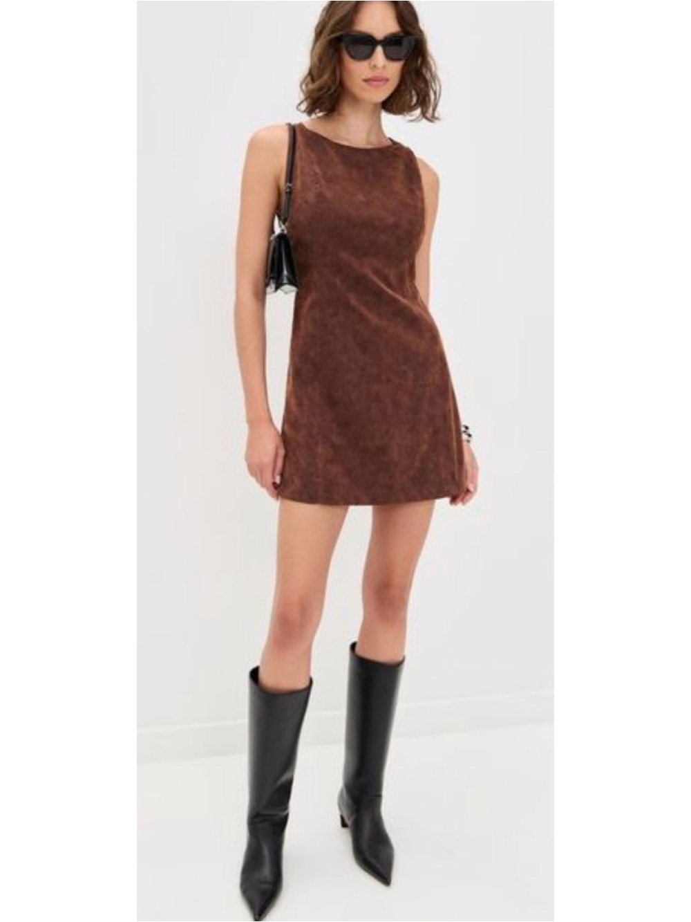 Sleeveless Brown Suede Mini Dress